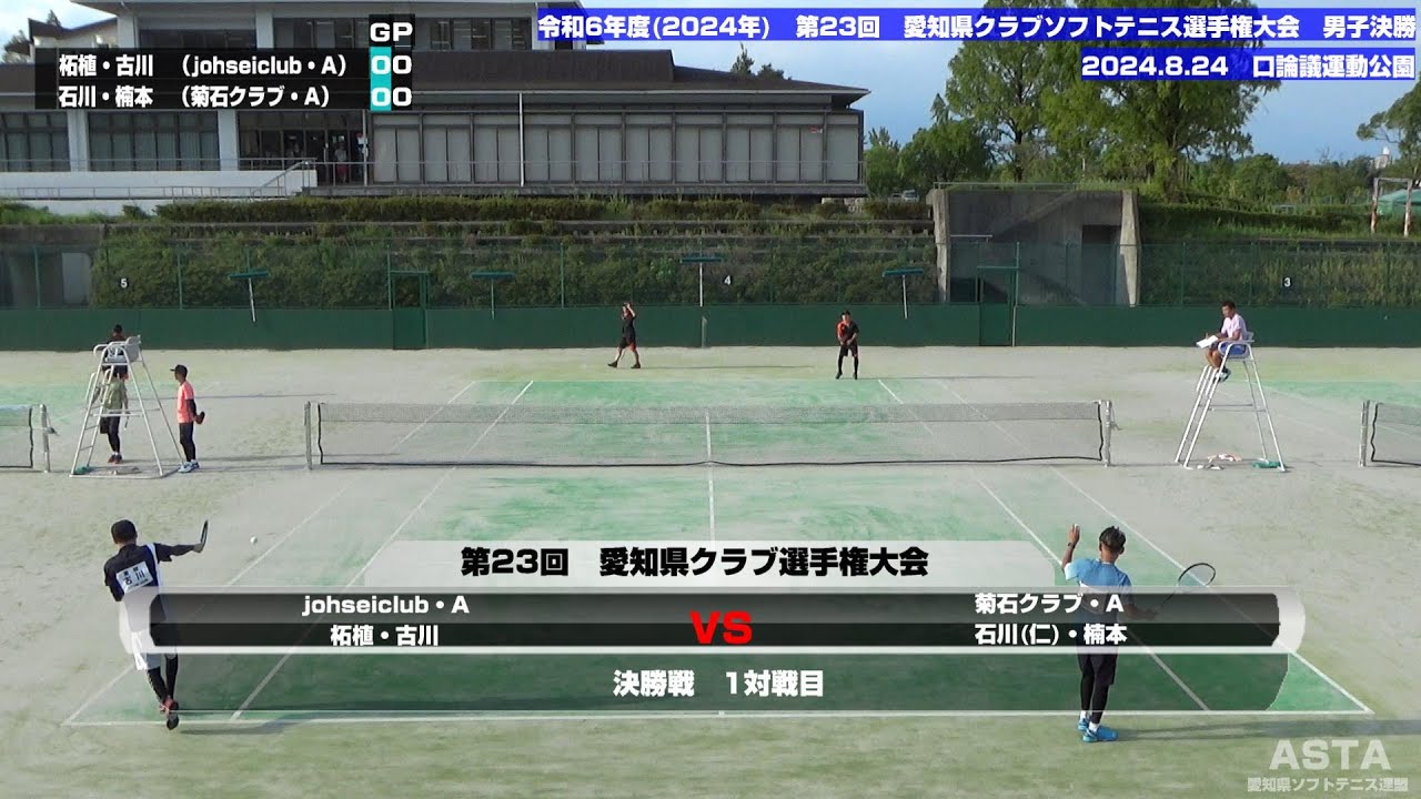 令和6年度(2024年)第23回　愛知県クラブソフトテニス選手権大会　男子決勝第1対戦：柘植・古川ペア　VS　   石川(仁)・楠本ペア