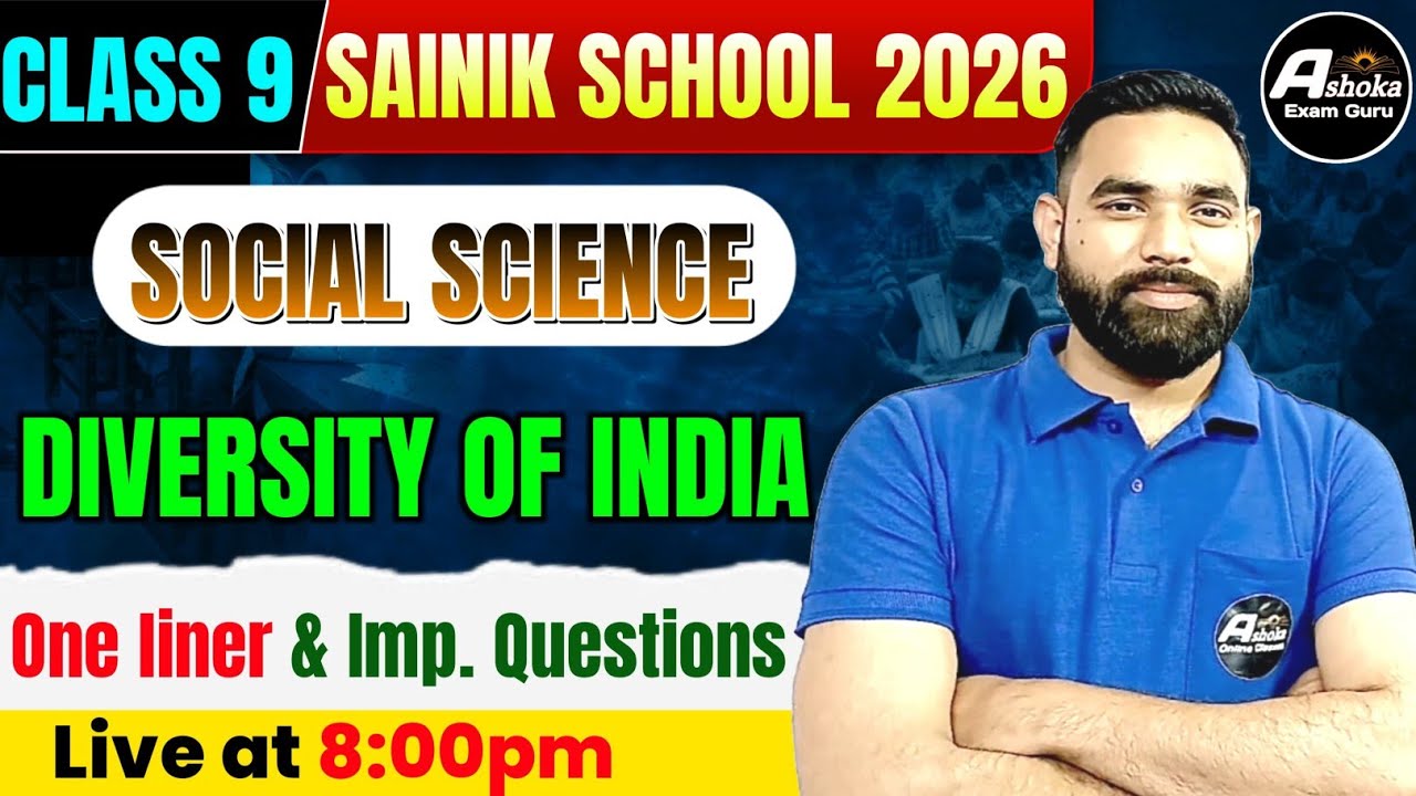 Social science class 08 | Diversity of India | sainik school entrance exam 2026 class 9| AISSEE 2026