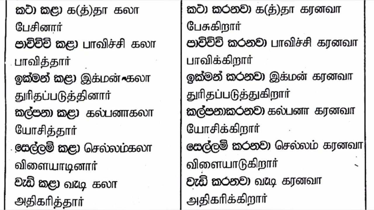 Past and Present sentence in Sinhala and Tamil (කළා-Kala) Part 1- Basic Sinhala in Tamil