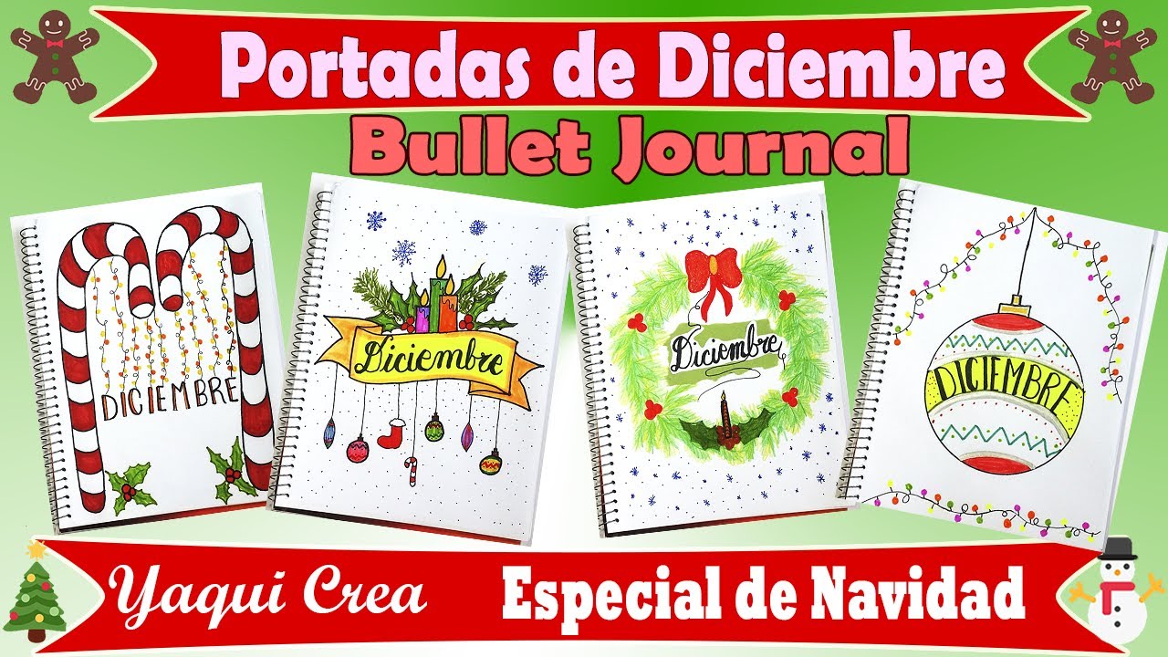 Portadas de Diciembre / Portadas Navideñas fáciles y bonitas | Bullet Journal | Yaqui Crea