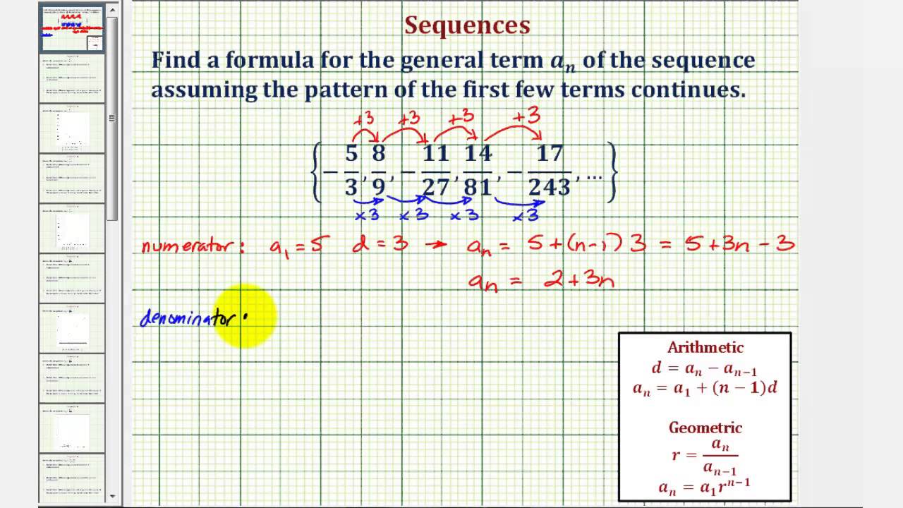 Ex: Find the General Formula For a Sequence in Fraction Form (Arithmetic/Geometric)