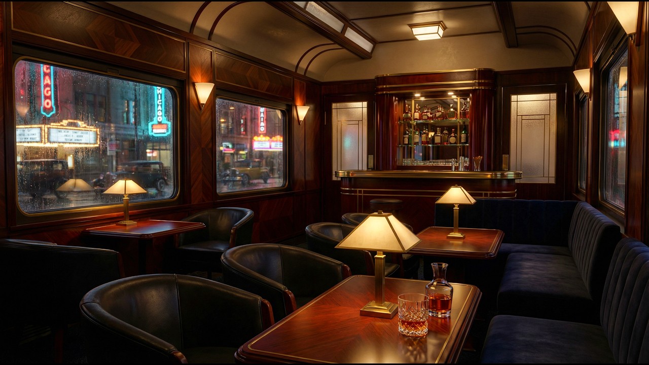Rainy Art Deco Lounge | Smooth Jazz & Train Ambience for Focus