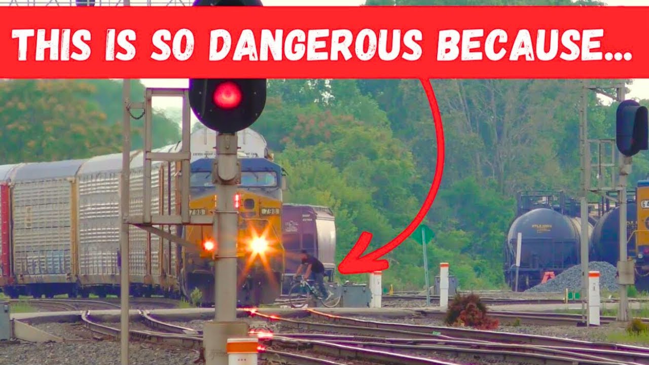 Why is this so DANGEROUS even if the train is going slow? More than one train!!!