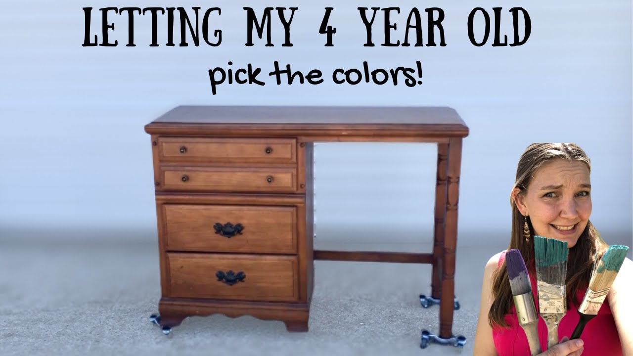 Girls Desk Makeover- LETTING MY 4 YEAR OLD CHOOSE! | Painting a vintage desk