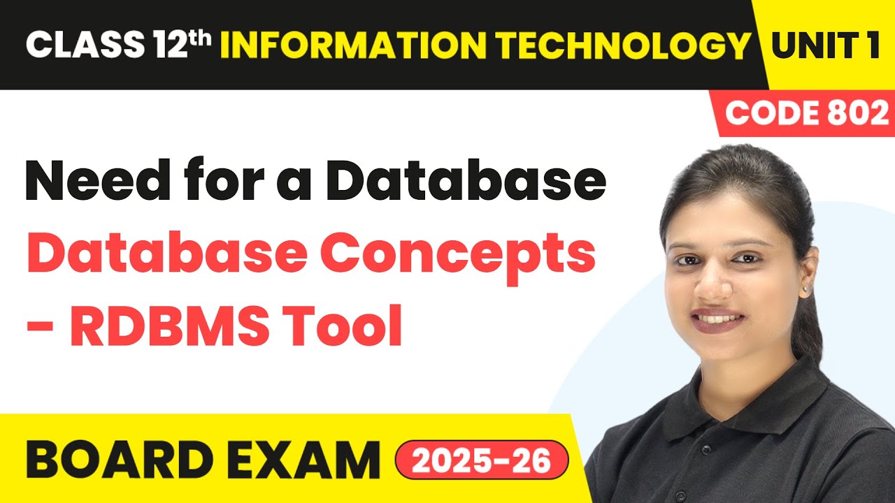 Need for a Database - Database Concepts - RDBMS Tool | Class 12 IT Unit 1 | (Code 802) Part B
