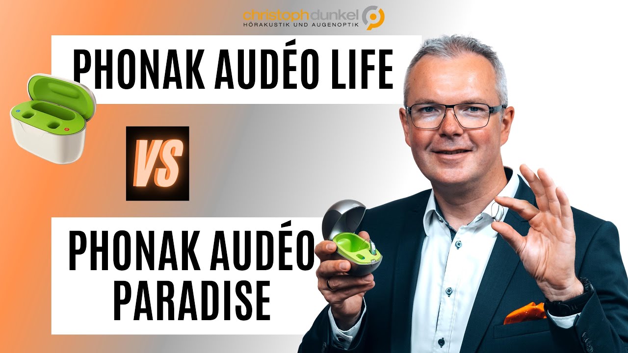Phonak Audéo Life VS Phonak Audio Paradise Ladestation/ Hörgeräte/ Dunkel
