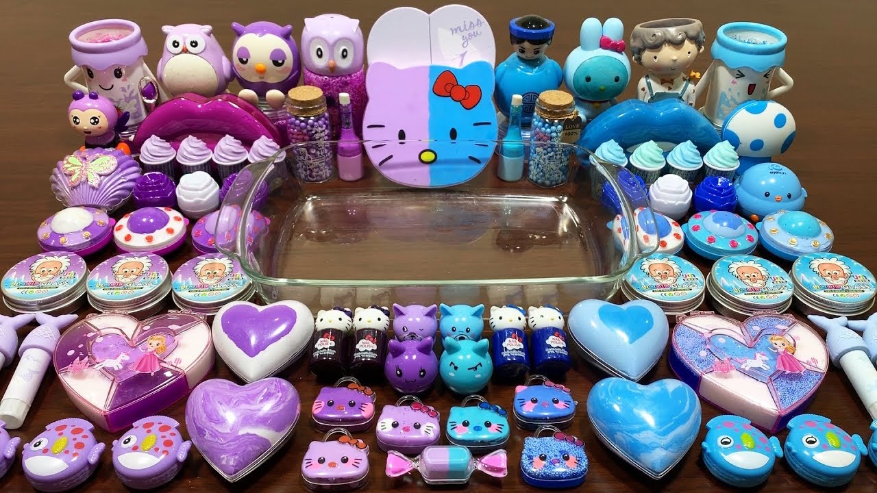 HEARTS SLIME || VIOLET Vs CYAN | Mixing Random Things Into Slime |Satisfying Slime Videos| BoomSlime