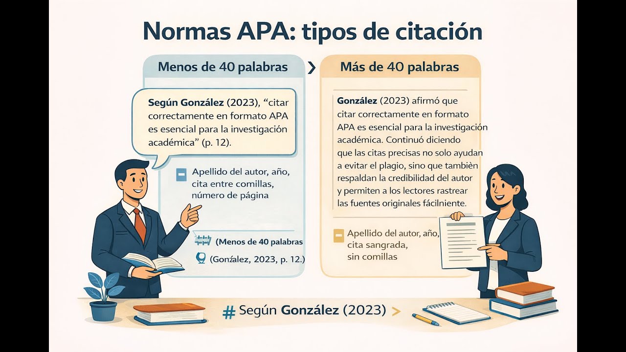 Normas APA tipos de citación más o menos de 40 palabras