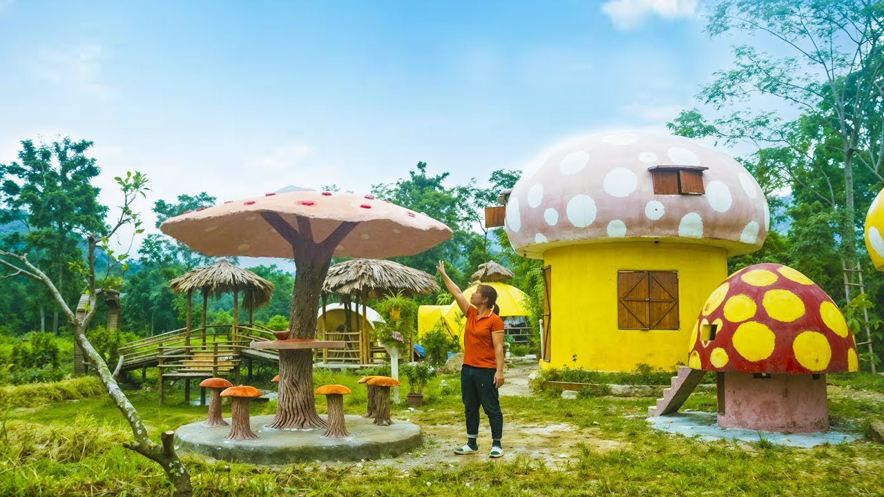 Make chairs and paint the cabin, Complete the mushroom-shaped cabin/ Ly Thi Huong- BUILD LOG CABIN