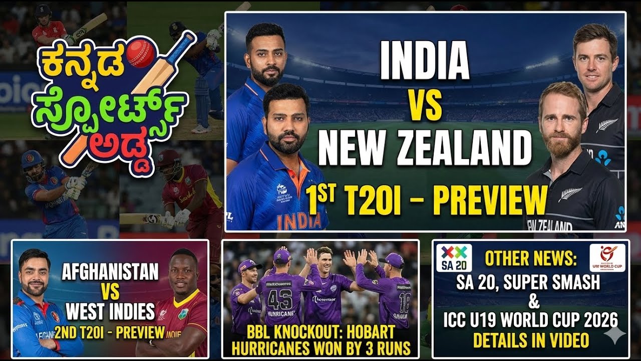 IND vs NZ T20 ಸಮರ ಆರಂಭ! | ಹೋಬಾರ್ಟ್ ಹರಿಕೇನ್ಸ್ ಭರ್ಜರಿ ಜಯ! 🌪️ | U19 ವಿಶ್ವಕಪ್ ಅಪ್‌ಡೇಟ್ಸ್ | SA 20