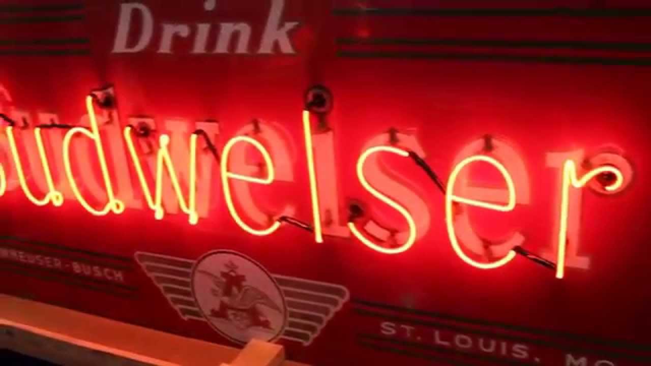 Rare 1950s BUDWEISER Double Sided Porcelain Bullnose Neon Advertising Sign