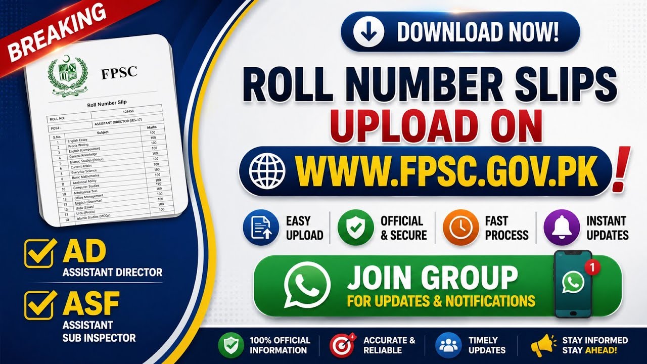 FPSC AD ASF Roll Number Slip 2025 Download | Test Date, Center & Details Out!