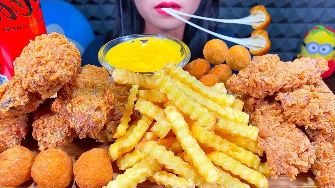 ASMR CHICKEN WINGS & TENDERS, CHEESE BALLS, CRINKLE FRIES MUKBANG MASSIVE Eating Sounds