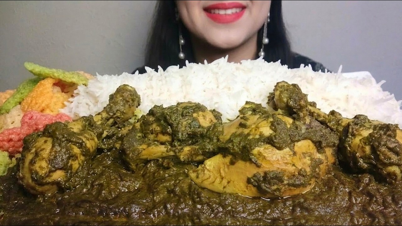 ASMR EATING PALAK CHICKEN WITH CRUNCHY PAPAD | REAL EATING SOUND | NO TALKING ASMR