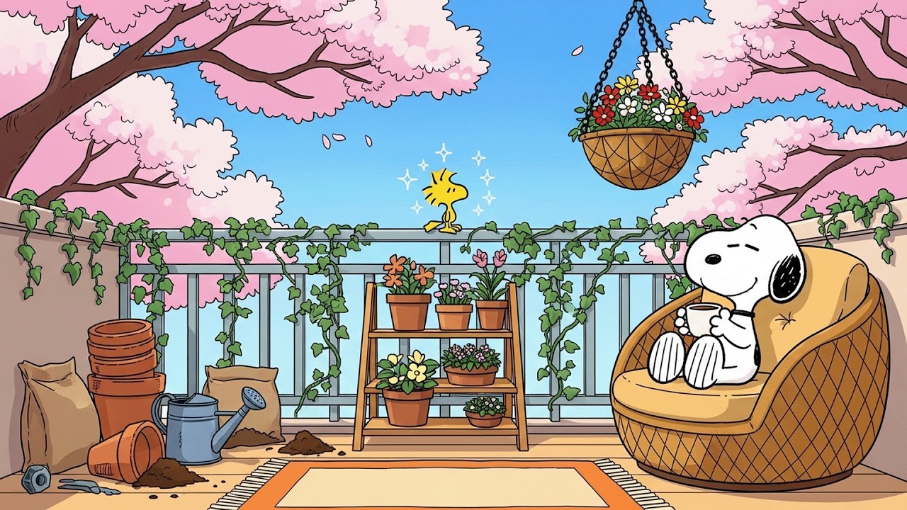 Snoopy Spring Morning 🌸 Soft Piano Lofi for Calm & Relax
