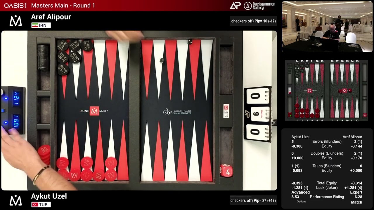 2023 Oasis Backgammon Cup - Masters Main Rnd 1 - Aref Alipour vs. Aykut Uzel - 9pts