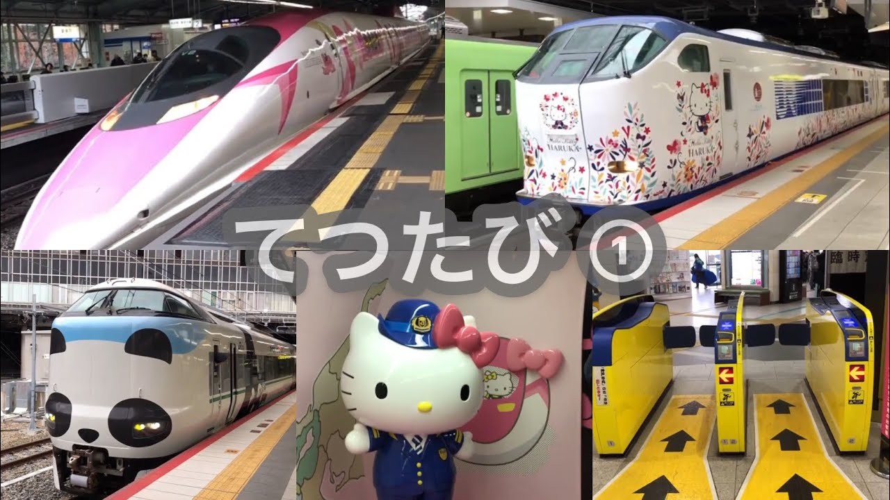 鉄旅① 電車 キティはるかとキティ新幹線に乗ってパンダくろしおと忍トレインも見たよ！
