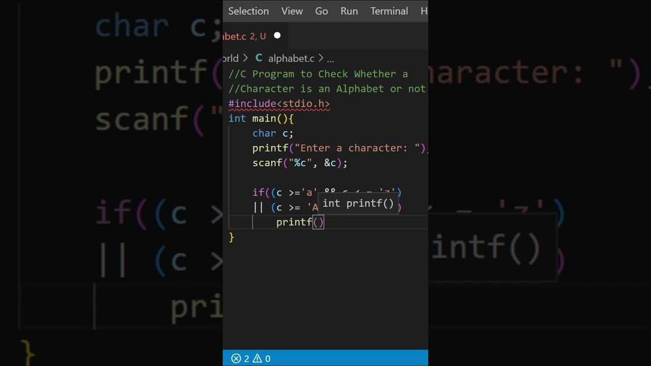 C Programming- Program to Check Alphabet