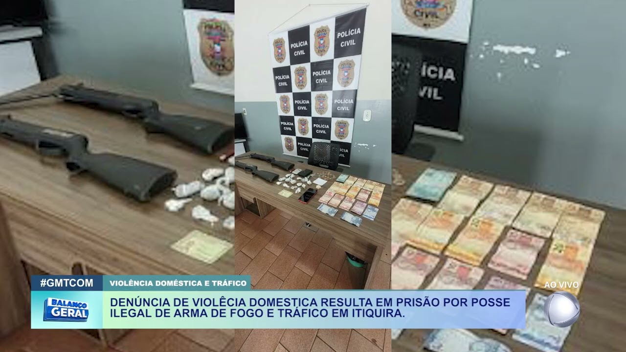 DENÚNCIA DE VIOLÊCIA DOMESTICA RESULTA EM PRISÃO POR POSSE ILEGAL DE ARMA DE FOGO E TRÁFICO.