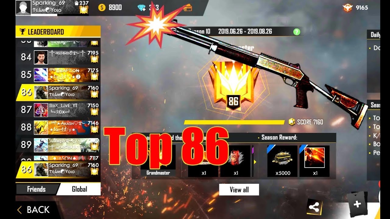 Top 86 No Global Rank | 7000+ Score | Free Fire Global Player Gameplay