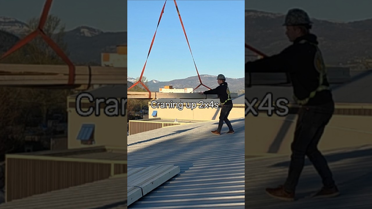 Craning purlins onto a roof #construction #roof #roofing #metalroofing #crane