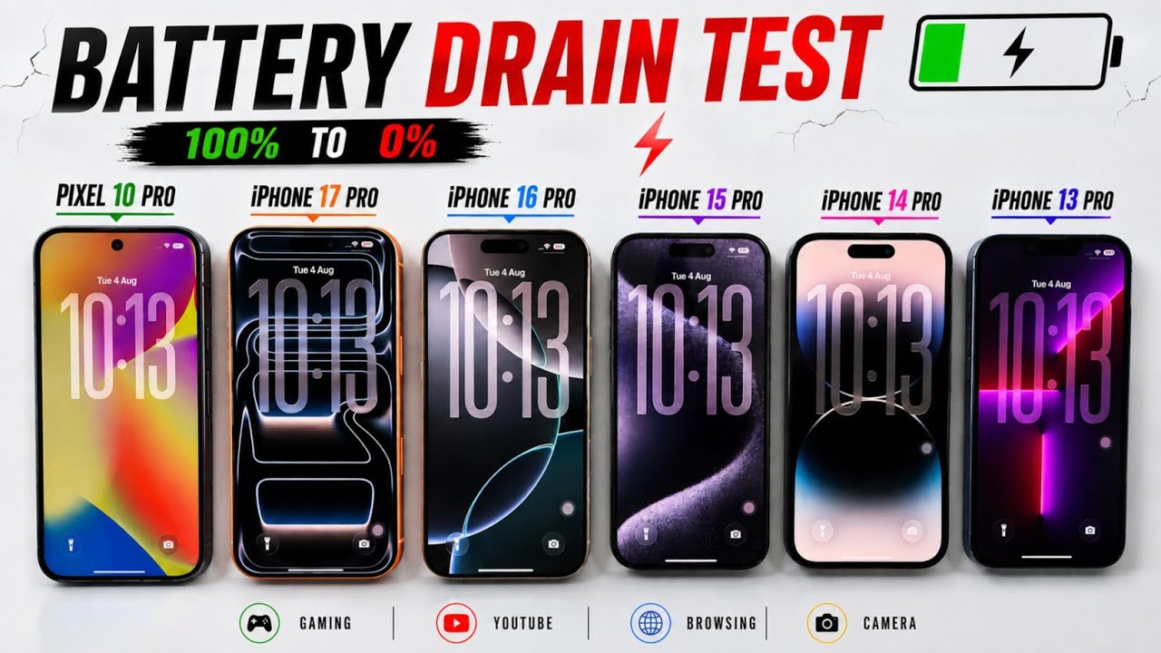 Pixel 10 Pro vs iPhone 17 Pro vs 16 Pro vs 15 Pro vs 14 Pro vs 13 Pro - Battery DRAIN Test 🔥