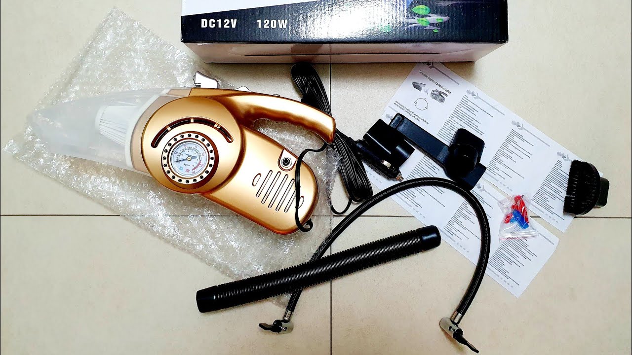 Aspirator auto 12v 120w 4 in 1 cu compresor pentru roti, lanterna cu led si manometru mecanic