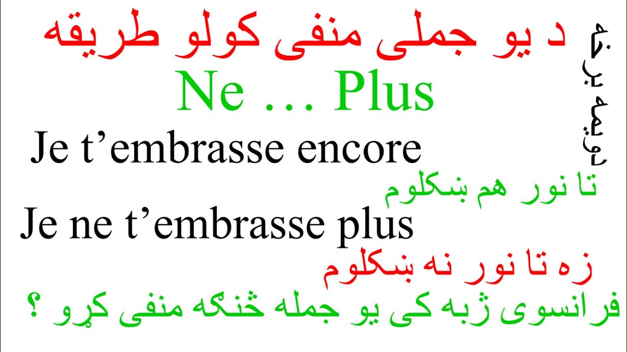 Leçon 402 : Ne … Plus La Forme Négation En Français - La Phrase Négative -  فرانسوی ژبه په پښتو کې