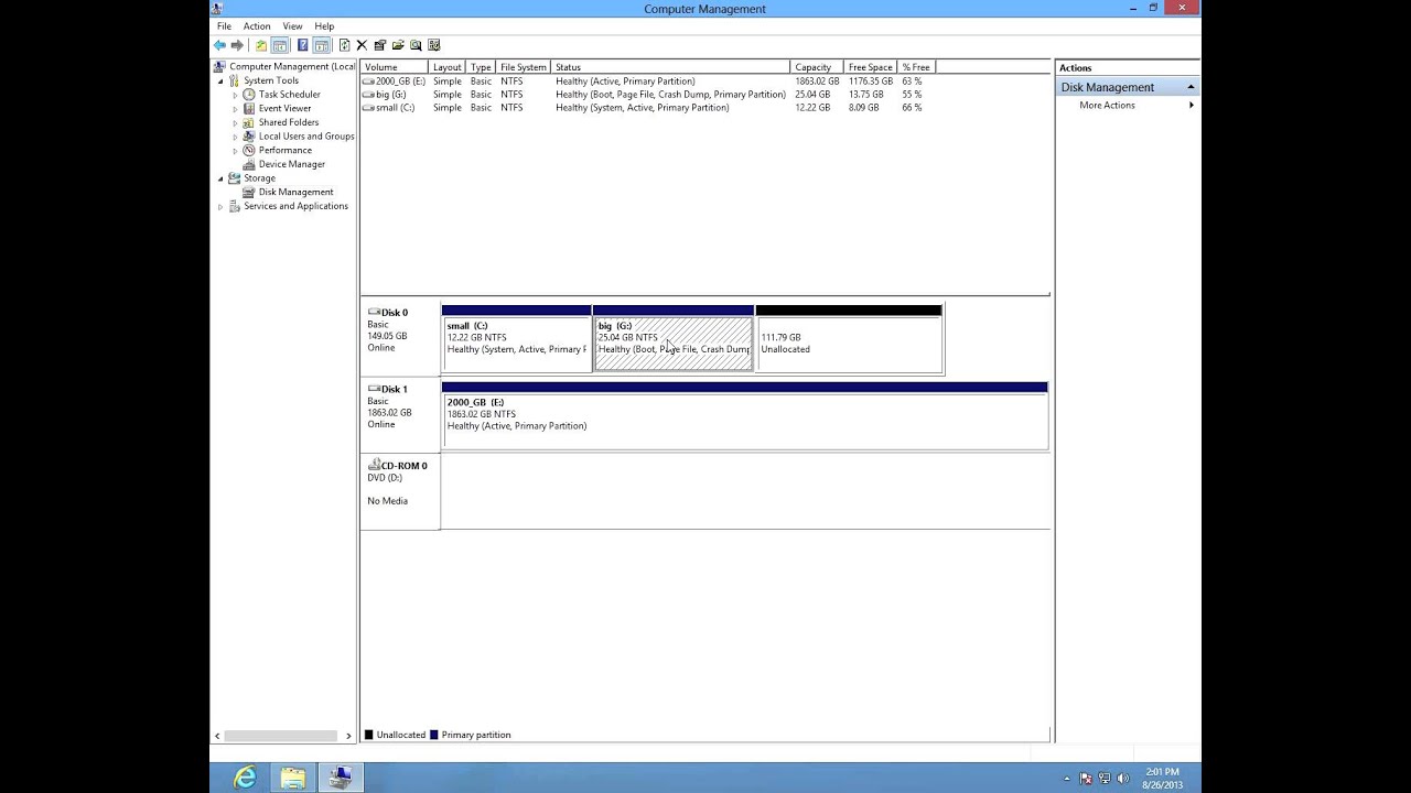 How to extend a volume or partition under Windows 8