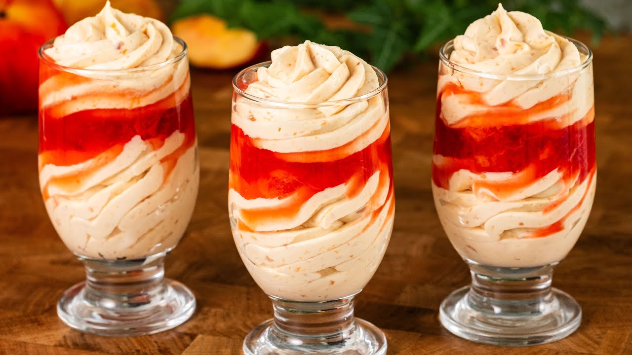 🍑Cremiges Pfirsich Mousse Dessert in 5 Minuten!🍑 Jeder sucht nach diesem Rezept! Pfirsichcreme!