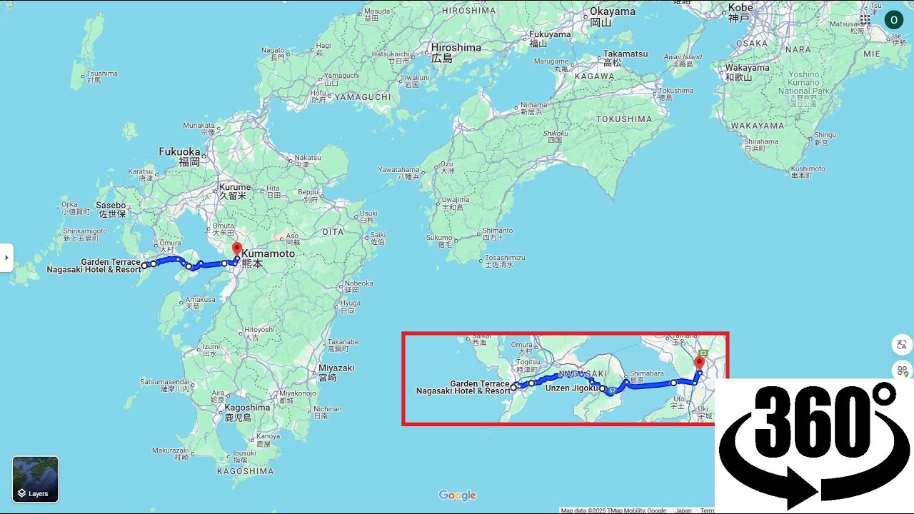 【360°動画】車旅　熊本→長崎　OMO5熊本　フェリー熊本→島原　雲仙地獄　隈研吾設計のホテル ガーデンテラス長崎