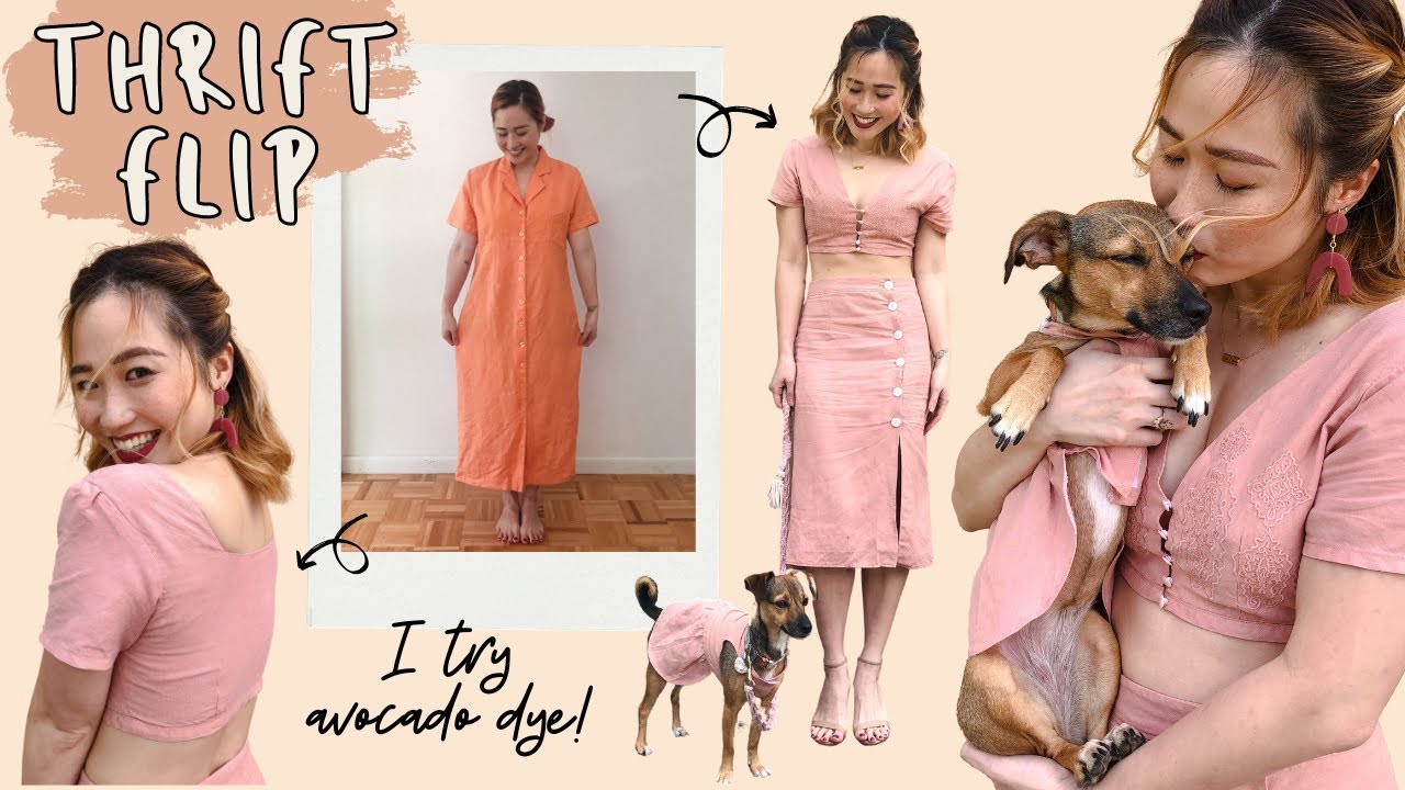 DIY Avocado-Dyed Two Piece Set | UPCYCLED | THRIFT STORE CLOTHING MAKEOVER | + Matching Dog Dress