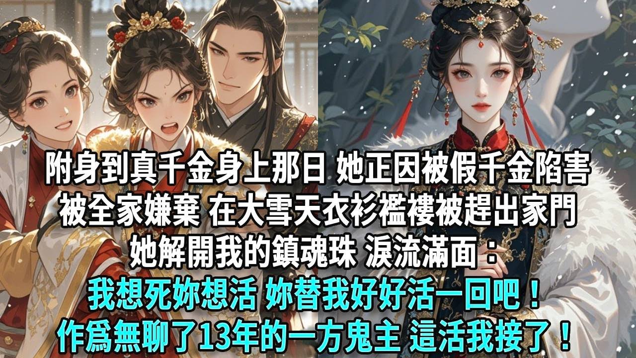 附身到真千金身上那日，她正因被假千金陷害被全家嫌棄，在大雪天衣衫襤褸被趕出家門，她解開我的鎮魂珠，淚流滿面：我想死你想活，你替我好好活一回吧！作為無聊了 13 年的一方鬼主，這活我接了！