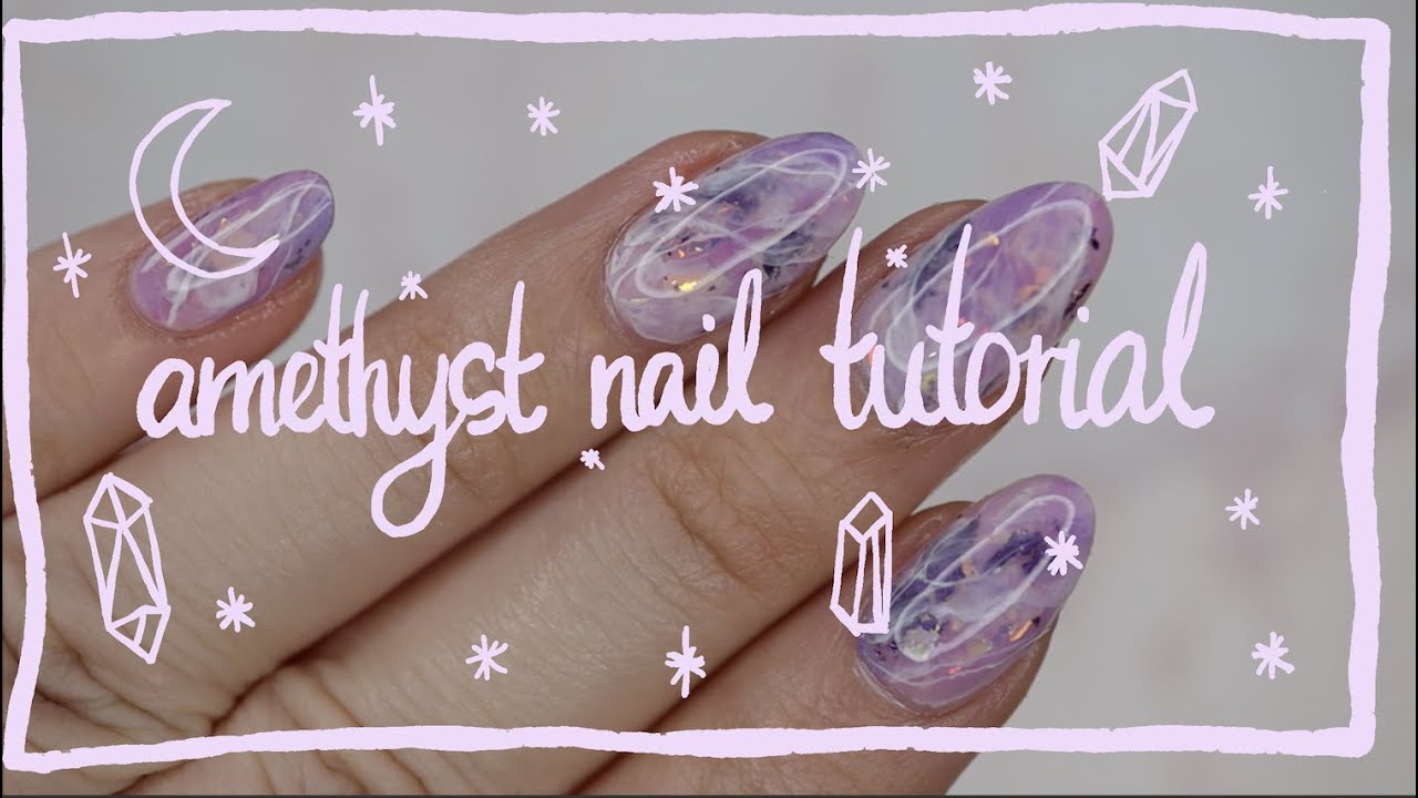 Amethyst gemstone nail tutorial [Witchy vibe nails] (Narrated in English)🌙✨🔮 💅🏽