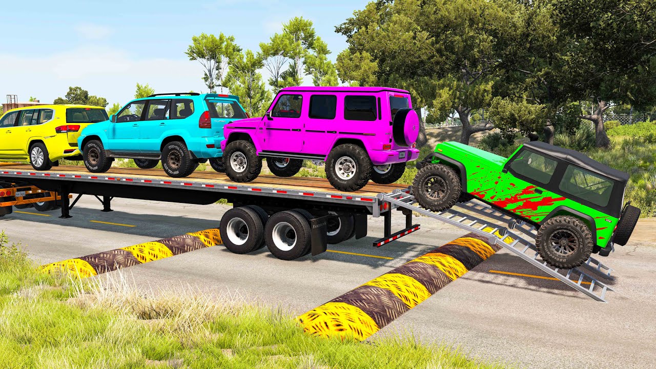 Flatbed Truck McQueen | Transportation with Truck - Pothole vs Car #5 | BeamNG.Drive Gameplay