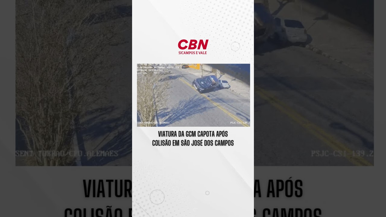 Viatura da GCM capota ap&oacute;s colis&atilde;o em S&atilde;o Jos&eacute; dos Campos