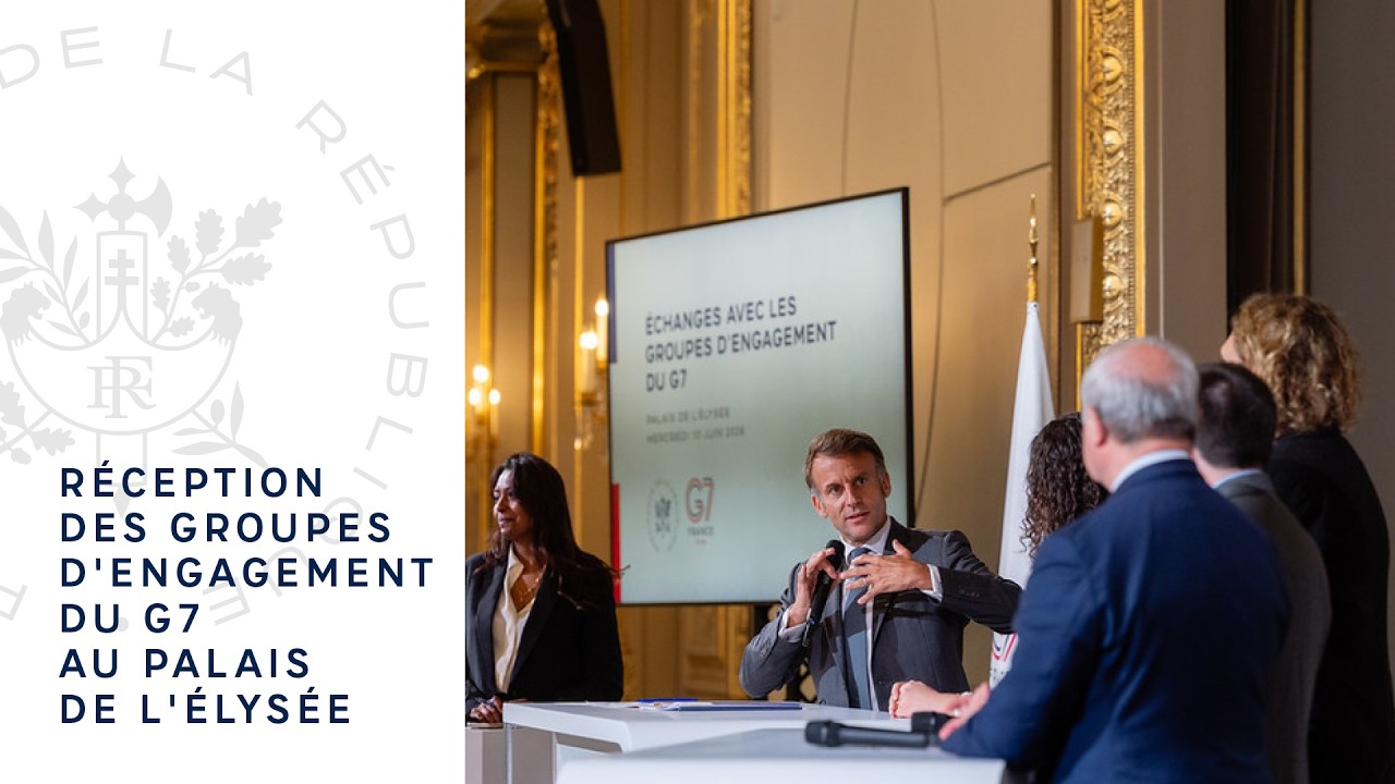 R&eacute;ception des groupes d'engagement du G7 au Palais de l'&Eacute;lys&eacute;e.