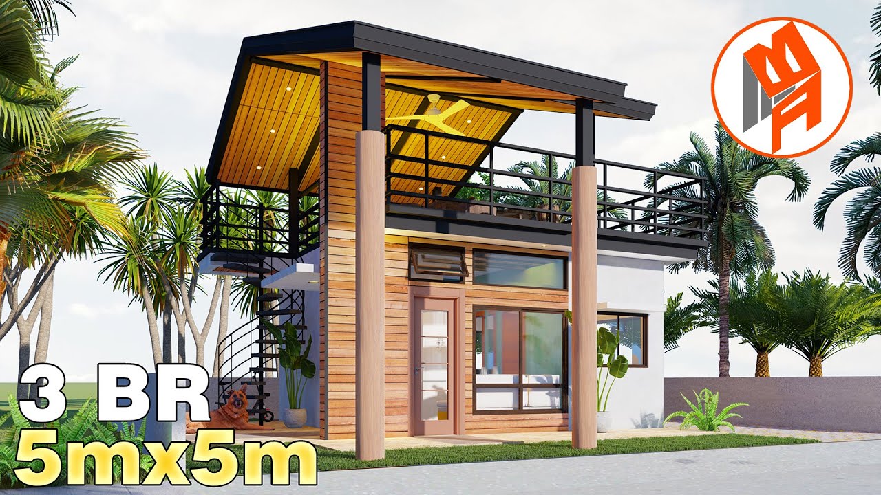 Bungalow House with roof deck house design - 5x5m (50 SQM) w/ 3 Bedrooms 2022