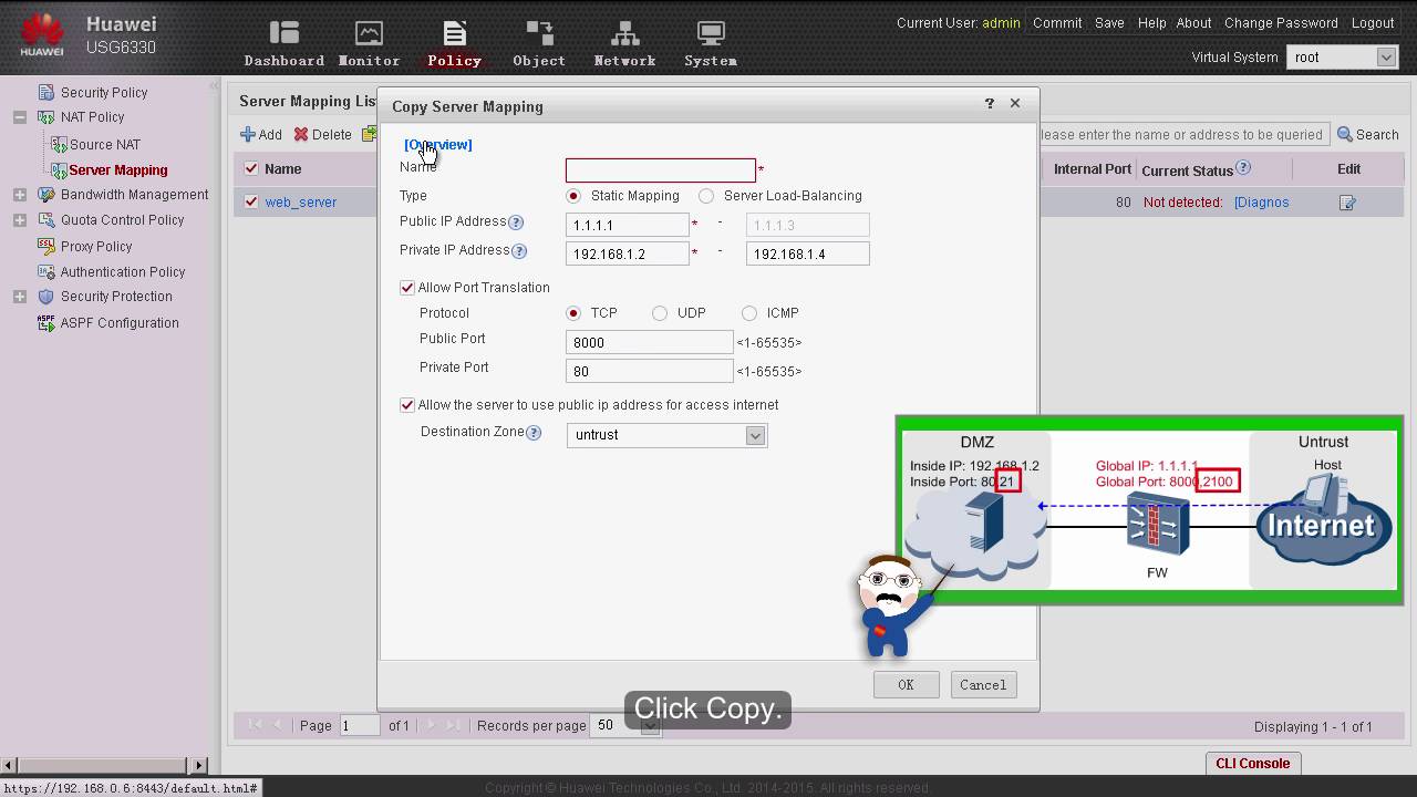 Huawei USG6000 Series: Configuration: Server Mapping (NAT Server)