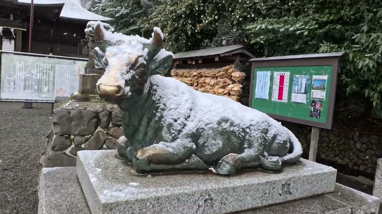 【4K】雪の谷保天満宮 参拝｜Snow-Covered Yaho Tenmangu Shrine