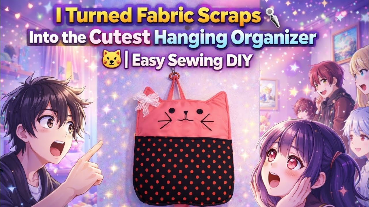 😱❤️‍🔥I Turned Fabric Scraps Into the Cutest Hanging Organizer 🐱 | Easy Sewing DIY