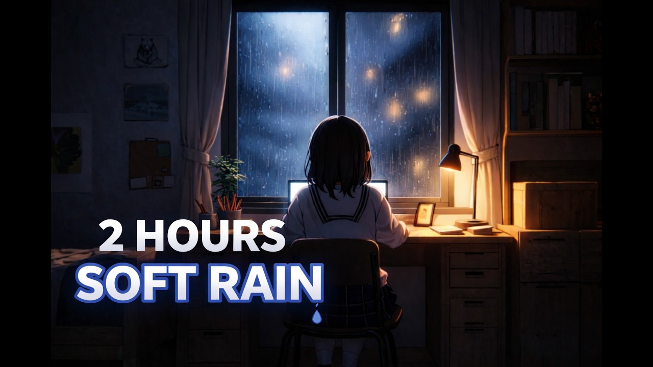 2 Hours Soft Rain on Window 🌧 Cozy Night Room Ambience for Sleep