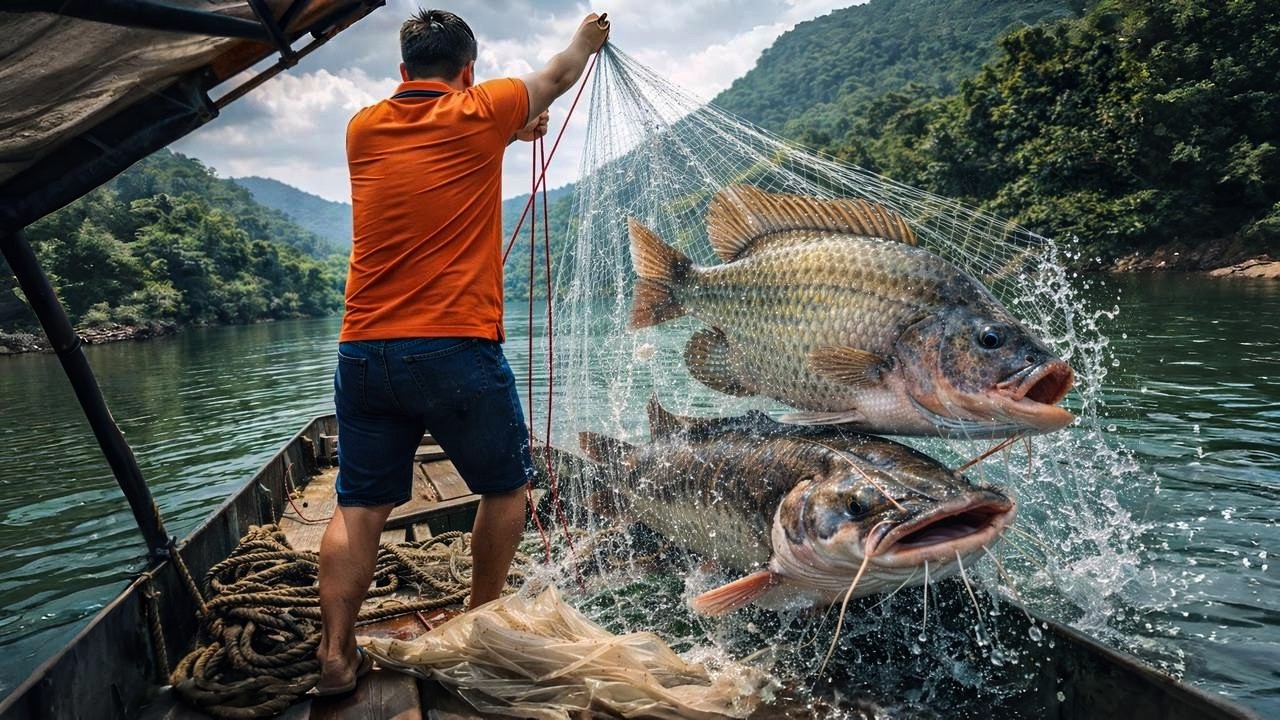 Setting My Net on a Peaceful River… I Didn’t Expect This Catch | by @chuctonbinh