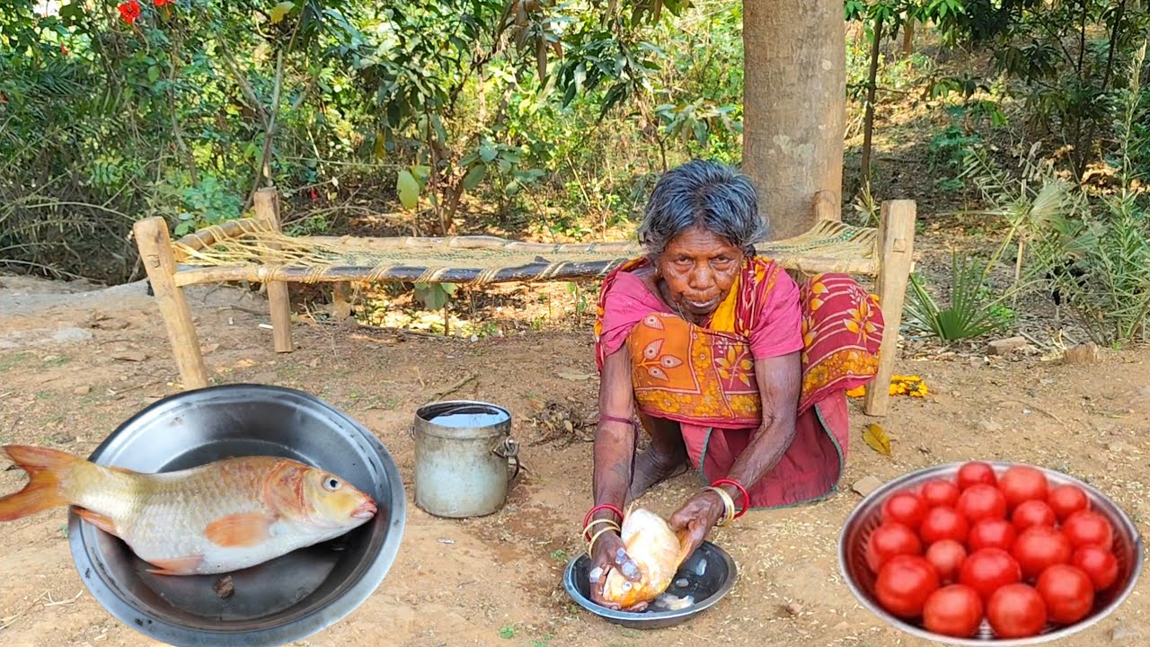 old poor grandma how clean AMERICAN FISH and cooking || AMERICAN FISH CURRY cooking and eating