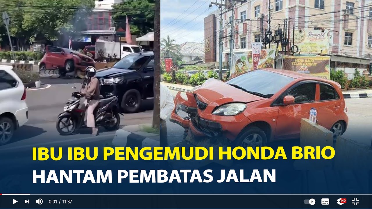 Ibu ibu Pengemudi Honda Brio Hantam Pembatas Jalan Angkatan 45 Palembang