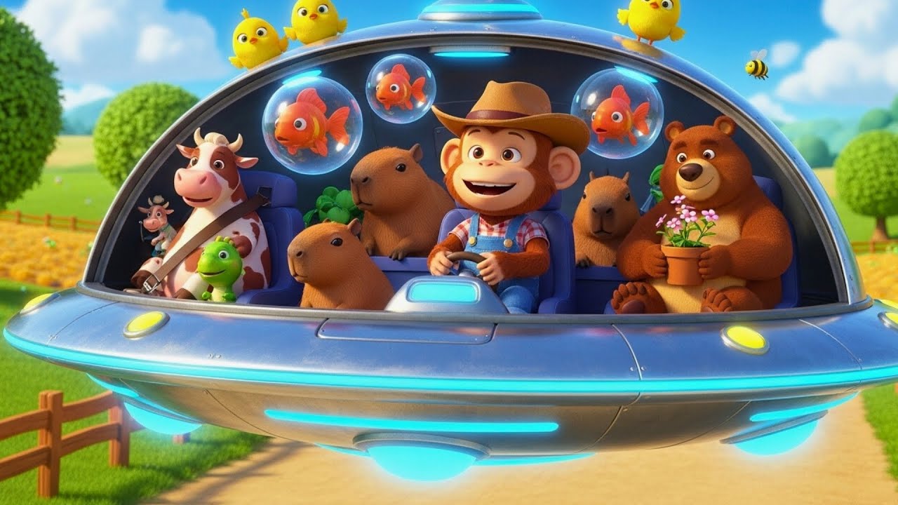 🚀🐒Unbelievable Monkey Cartoon Flying a UFO With All His Friends 👽✨
