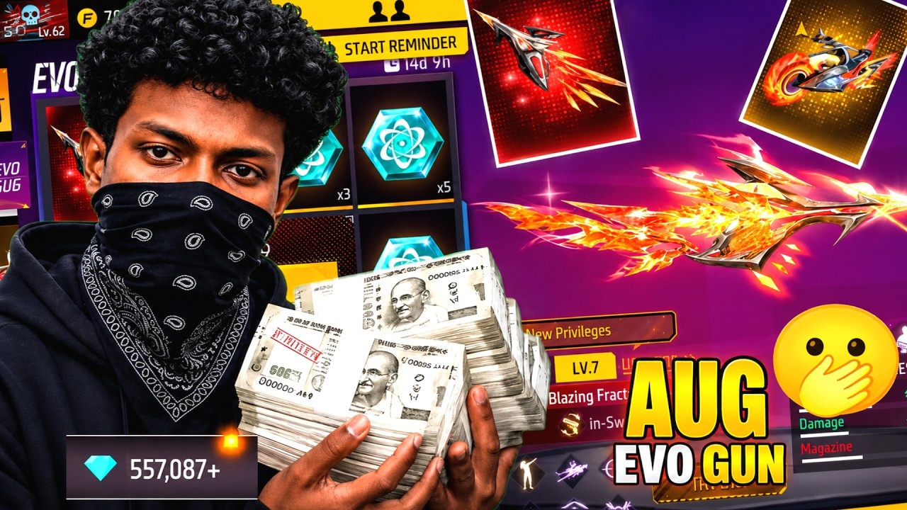 NEW AUG EVO GUN SPIN FREE FIRE FOR ALL😲 AND BEST GAMEPLAY🔥