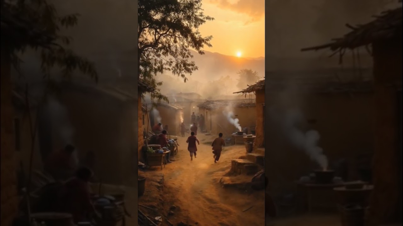 “Winter Evening in a Rustic Mud Village”