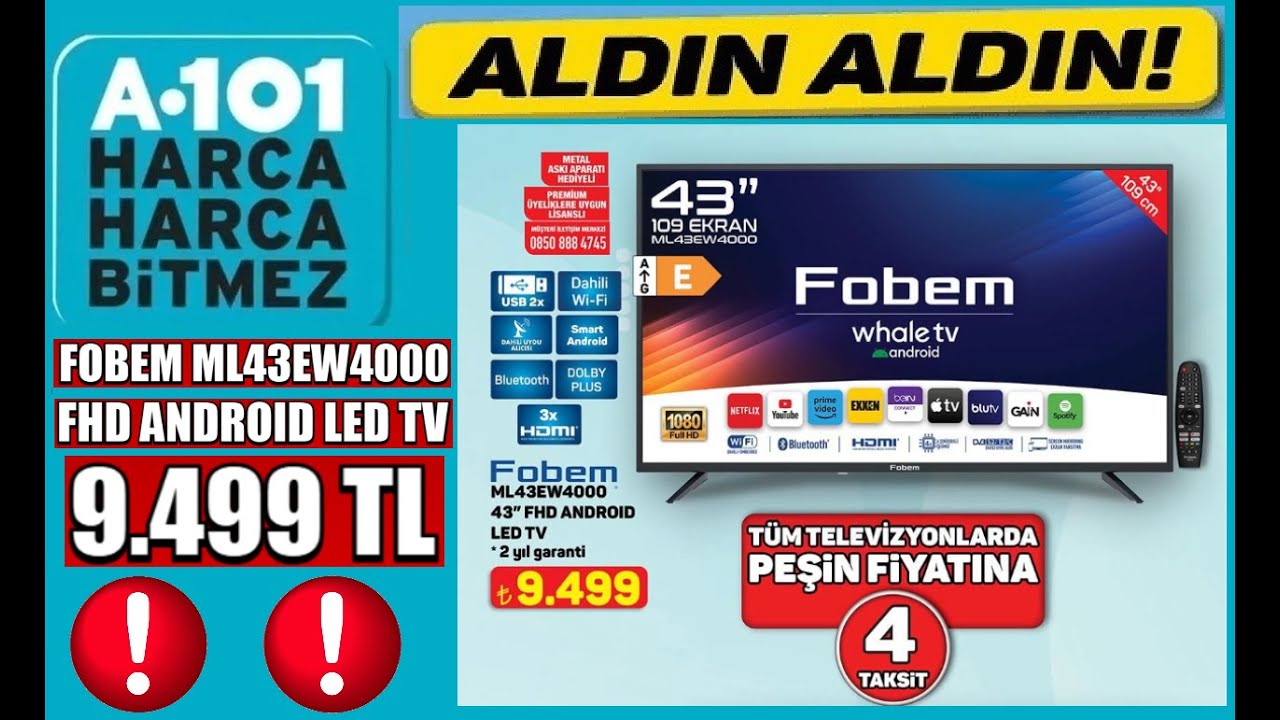 FOBEM ML43EW4000 FHD ANDROID LED TV 15 OCAK PERŞEMBE A101'DE 9.499 TL KULLANICI YORUMLARI İNCELEME