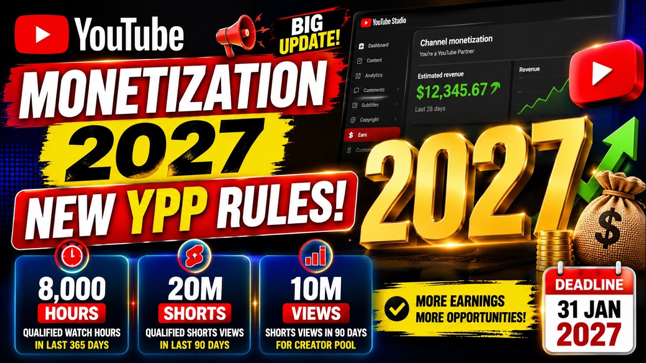 YouTube Monetization Rules 2027 New YPP Requirements | 8,000 Hours, 20M Shorts & 10M Views Explained